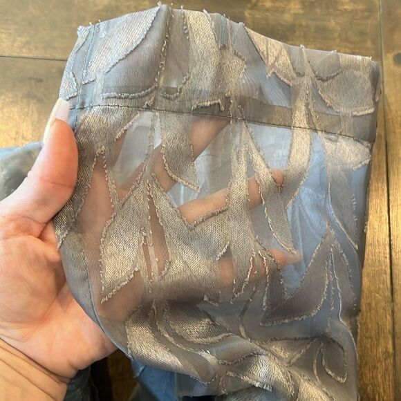 Charcoal Grey Textured Leaf Design Sheer Curtains, 2 Panels Jacquard Curtain - Picture 10 of 11